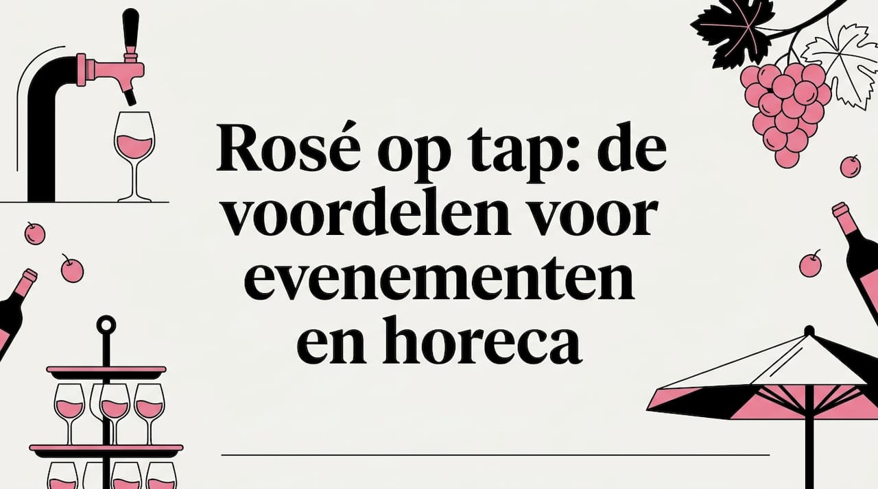 Sfeervolle titelkaart met een wijntap, mooie wijnglazen en verse druiven als decoratie.